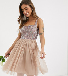 Короткое приталенное платье для выпускного с квадратным вырезом и пайетками Maya Petite Bridesmaid-Розовый цвет