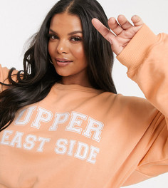 Коралловый свитшот в стиле oversized с принтом In The Style Plus x Meggan Grubb-Розовый цвет