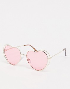 Солнцезащитные очки с розовыми стеклами в форме сердец Monki-Розовый