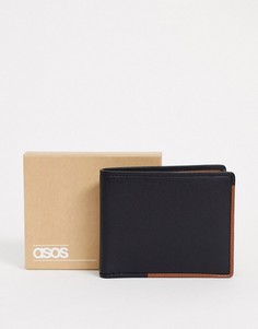 Черный кожаный кошелек со светло-коричневой вставкой ASOS DESIGN