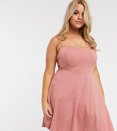 Розовый сарафан мини с квадратным вырезом и чашечками ASOS DESIGN Curve