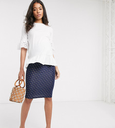 Трикотажная юбка-футляр миди в горошек ASOS DESIGN Maternity-Синий
