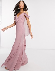 Розовое платье макси с V-образным вырезом и открытыми плечами Goddiva-Розовый