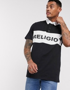 Черный топ регби с логотипом Religion