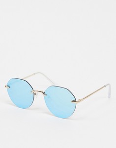Бирюзовые круглые солнцезащитные очки без оправы New Look-Синий
