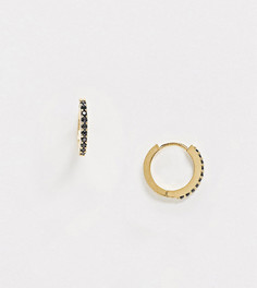 Позолоченные серьги-кольца с черным камнем Orelia-Золотой