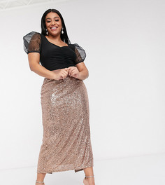 Юбка-карандаш миди бронзового цвета с пайетками ASOS DESIGN Curve-Мульти