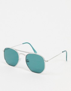 Солнцезащитные очки с серебристой оправой и бирюзовыми стеклами New Look-Серебряный