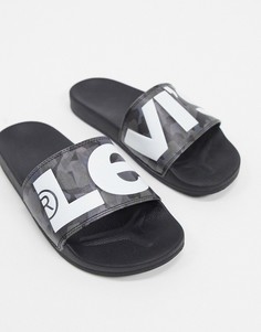 Серые шлепанцы с камуфляжным принтом и логотипом Levis-Серый