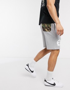 Серые трикотажные шорты с камуфляжным карманом AAPE By A Bathing Ape-Серый