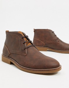 Коричневые кожаные ботинки чукка Burton Menswear-Коричневый