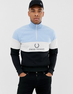 Свитшот колор блок с короткой молнией и логотипом Fred Perry-Синий