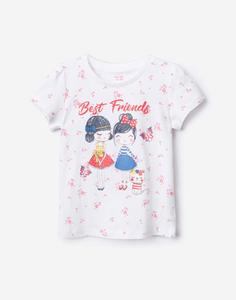 Белая футболка с рисунком для девочки Gloria Jeans