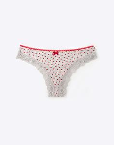 Серые трусы-стринги с сердечками Gloria Jeans