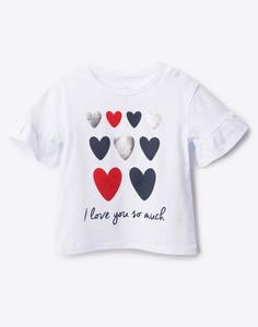 Белая футболка с сердечками для малышки Gloria Jeans