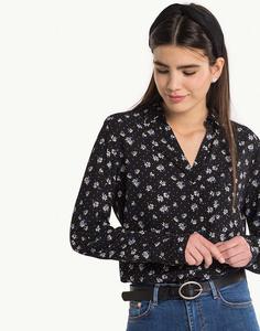 Чёрная рубашка с цветочным узором Gloria Jeans