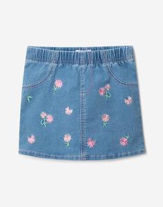 Джинсовая юбка с цветочной вышивкой для девочки Gloria Jeans