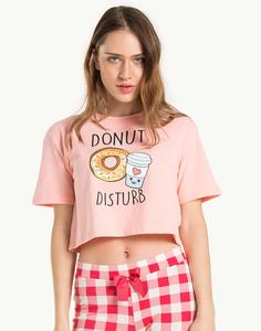 Персиковая домашняя футболка с принтом Gloria Jeans
