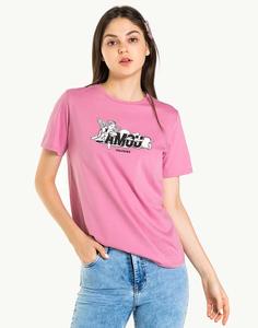 Розовая футболка с принтом Gloria Jeans