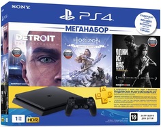 Игровая приставка PlayStation 4 1Tb + игры Horizon Zero Dawn, Detroit: Стать человеком, Одни из нас и подписка PS Plus 3 месяца (черный)