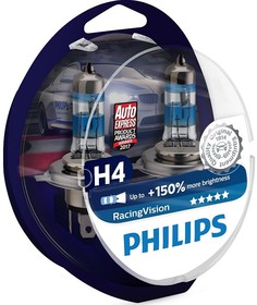 Лампа автомобильная Philips H4 12V- 60/55W (P43t) (+150% света) Racing Vision 2шт