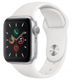 Умные часы Apple Watch Series 5, 44 мм, корпус из алюминия цвета «серебряный», спортивный ремешок цвета белый