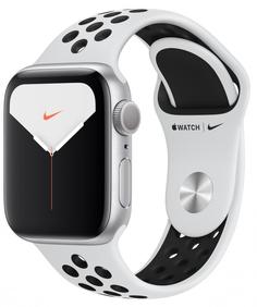 Умные часы Apple Watch Nike Series 5, 40 мм, корпус из алюминия цвета «серебристый», спортивный ремешок Nike цвета чистая платина/черный