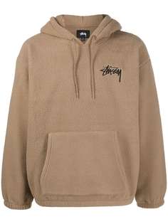 Stussy флисовое худи с вышитым логотипом