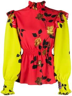 MSGM двухцветная блузка с цветочным принтом