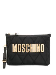 Moschino стеганый клатч с нашивкой-логотипом