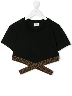 Fendi Kids укороченная футболка с контрастными полосками и узором FF