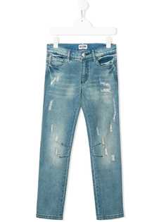 Moschino Kids прямые джинсы с эффектом потертости