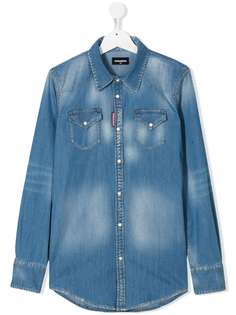 Dsquared2 Kids джинсовая рубашка с эффектом потертости
