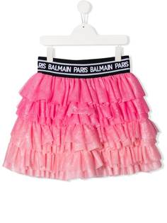 Balmain Kids пышная юбка с блестками и логотипом