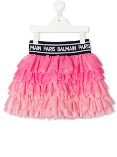 Balmain Kids пышная юбка с оборками и логотипом