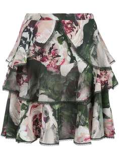 Marchesa Notte юбка мили с оборками и цветочным принтом