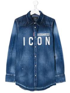 Dsquared2 Kids джинсовая рубашка с эффектом разбрызганной краски и логотипом