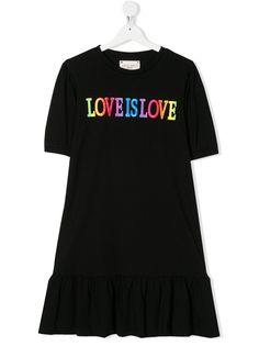 Alberta Ferretti Kids ярусное платье с вышивкой Love Is Love