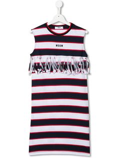 Msgm Kids полосатое платье с бахромой
