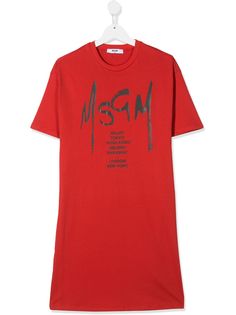 Msgm Kids платье-футболка с круглым вырезом и логотипом