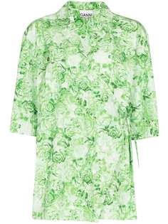 GANNI рубашка с запахом и цветочным принтом