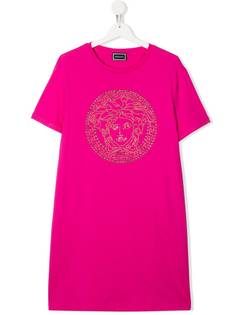 Versace Kids платье-футболка с логотипом и стразами