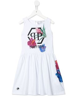 Philipp Plein Junior расклешенное платье с декорированным логотипом