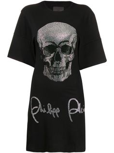 Philipp Plein платье-футболка с короткими рукавами и декором Skull