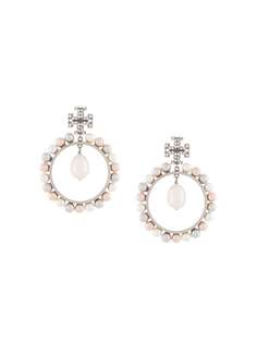 Tory Burch серьги с кристаллами и логотипом