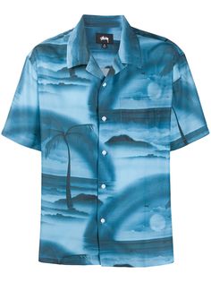 Stussy beach print short-sleeved shirt