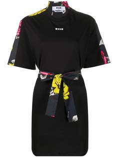 MSGM платье-футболка с завязками и цветочным принтом