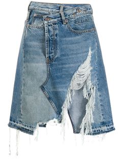 R13 джинсовая юбка с завышенной талией и эффектом потертости