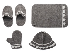 Набор для бани Жар-Банька Богатырский: шапка,коврик,рукавичка,тапочки Grey