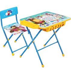 Набор детской мебели Nika Азбука Маша и медведь Первоклашка КУ2П/2 голубой (стол, стул, пенал)